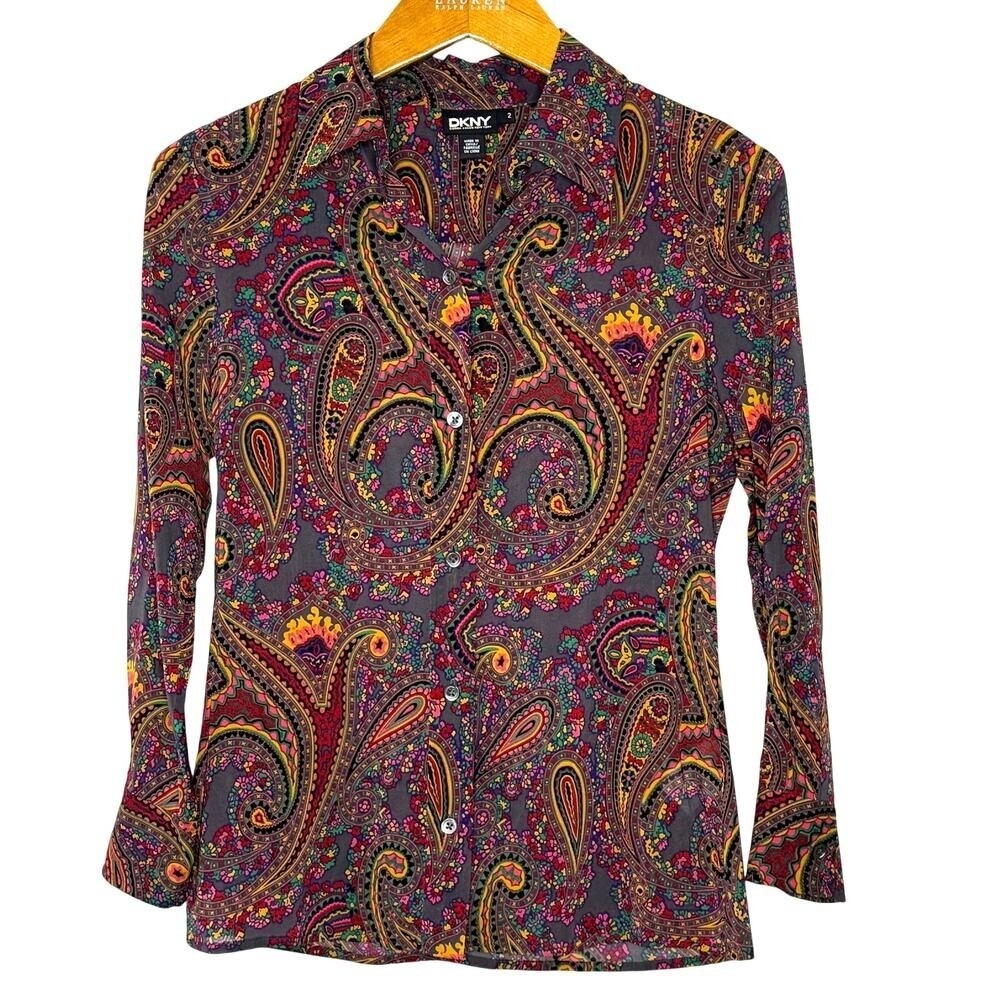DKNY Multicolor Paisley Silk Top